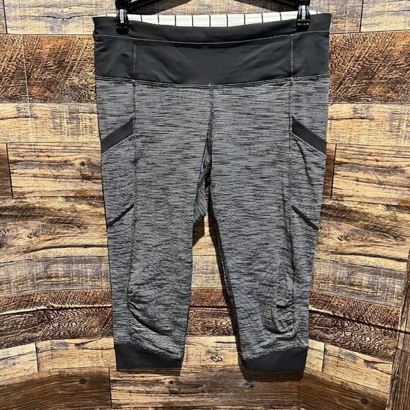 LULULEMON Crop pants leggings size 8 black gray Run For Fun athletic wear - Picture 9 of 16